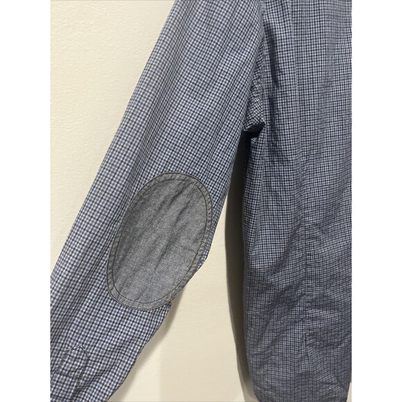 Ted Baker Shirt Mens 5 XL Blue Button Up Gingham Check Chambray Collar Elbow - Picture 3 of 9